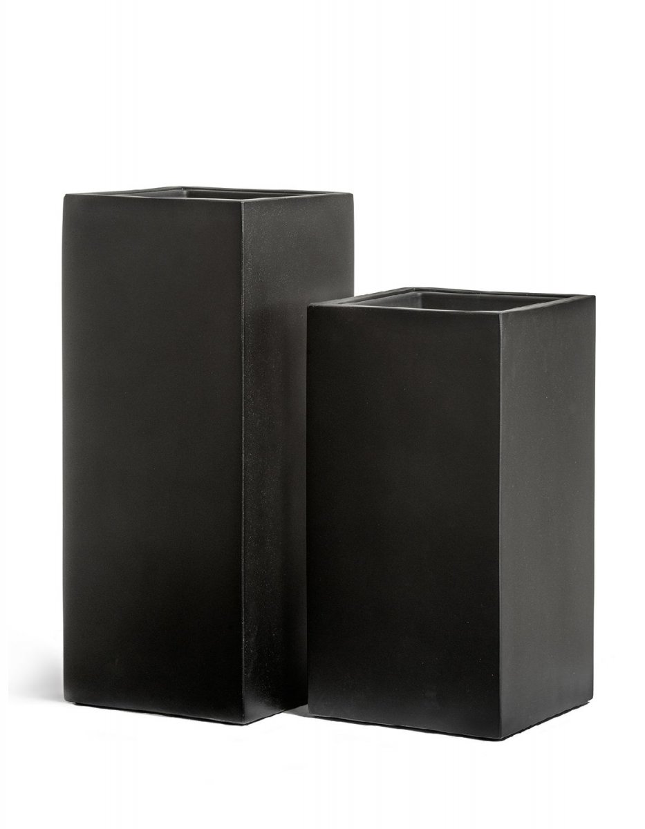 Кашпо TREEZ Effectory Black Stone Высокий куб Антрацит H-60 см в интернет-магазине Decoram.ru Фото