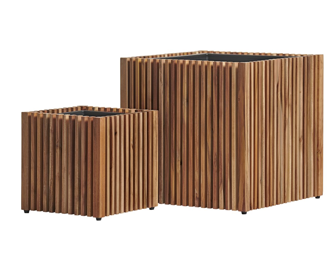 Кашпо деревянное TREEZ Effectory Timberline Куб тёмное дерево H-33 см в интернет-магазине Decoram.ru Фото