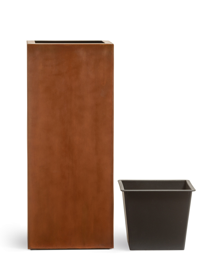 Кашпо TREEZ Effectory Corten Steel Высокий куб Бархатистая окись H-72 см в интернет-магазине Decoram.ru Фото