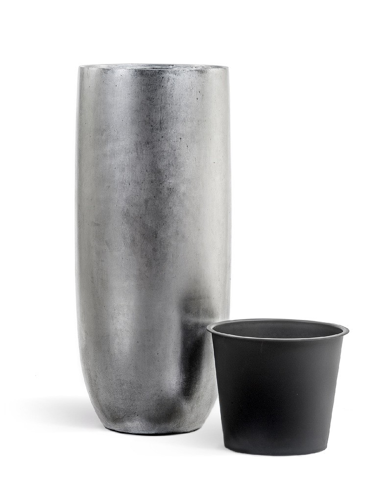 Кашпо TREEZ Effectory Metal Высокий округлый конус Серебро H-95 см в интернет-магазине Decoram.ru Фото