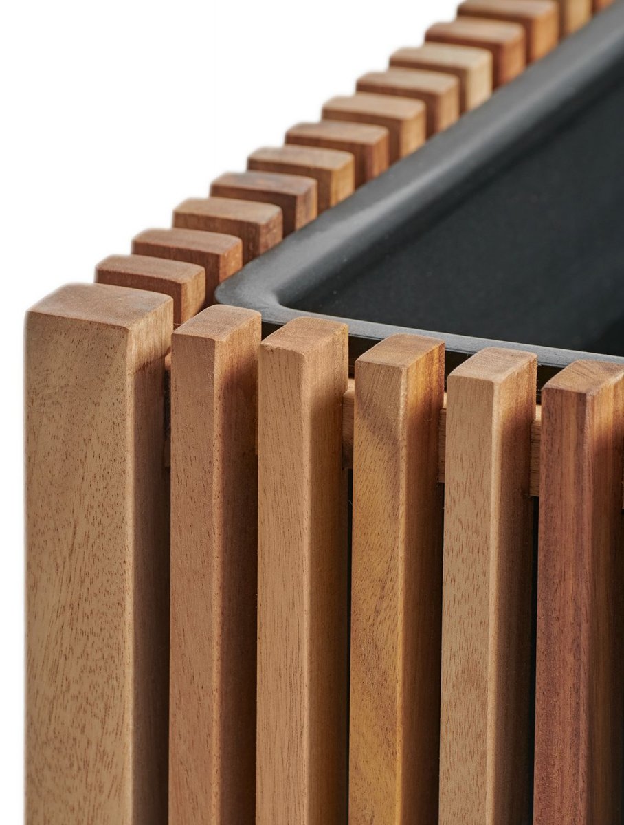 Кашпо деревянное TREEZ Effectory Timberline Куб тёмное дерево H-33 см в интернет-магазине Decoram.ru Фото