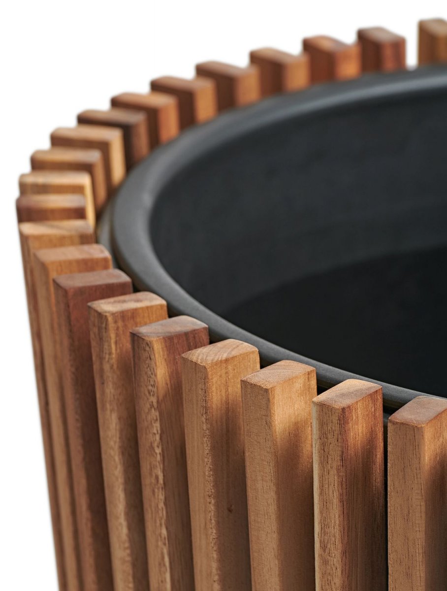 Кашпо деревянное TREEZ Effectory Timberline Высокий конус тёмное дерево H-48 см в интернет-магазине Decoram.ru Фото