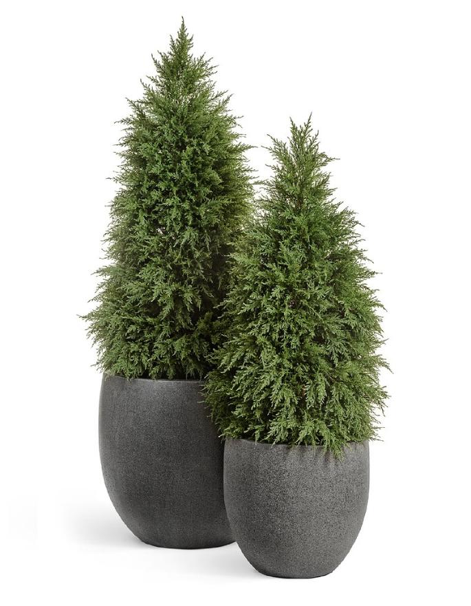 Кашпо TREEZ Effectory Stone Большой округлый конус Тёмно-серый камень H-86 см в интернет-магазине Decoram.ru Фото