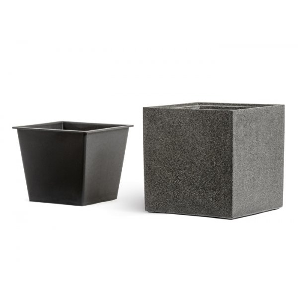 Кашпо TREEZ Effectory Stone Куб Тёмно-серый камень H-20 см в интернет-магазине Decoram.ru Фото