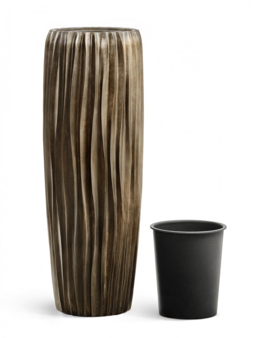 Кашпо TREEZ Effectory Metal Высокий конус Design Wave Чернёная бронза H-97 см в интернет-магазине Decoram.ru Фото