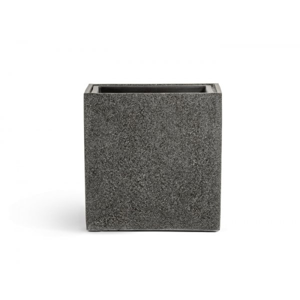 Кашпо TREEZ Effectory Stone Куб Тёмно-серый камень H-20 см в интернет-магазине Decoram.ru Фото