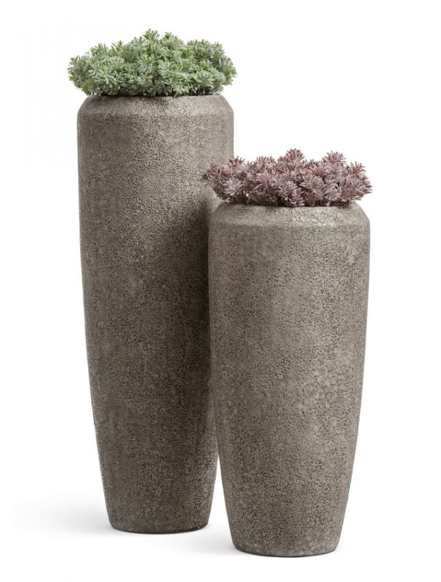 Кашпо TREEZ Effectory Volcano Высокий конус Design Серо-коричневый туф H-97 см в интернет-магазине Decoram.ru Фото