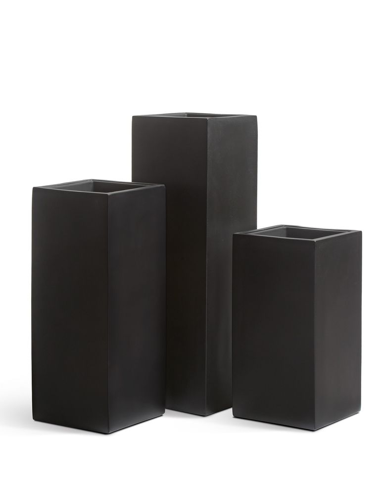 Кашпо TREEZ Effectory Black Stone Высокий куб Антрацит H-97 см в интернет-магазине Decoram.ru Фото