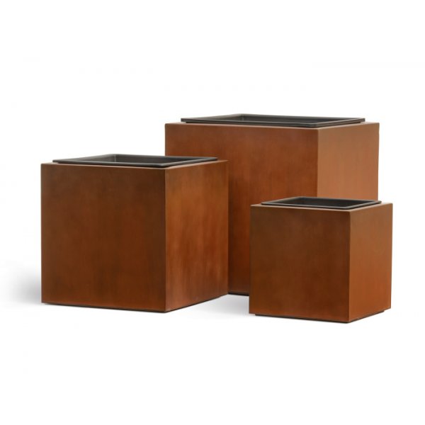 Кашпо TREEZ Effectory Corten Steel Куб Бархатистая окись H-40 см в интернет-магазине Decoram.ru Фото