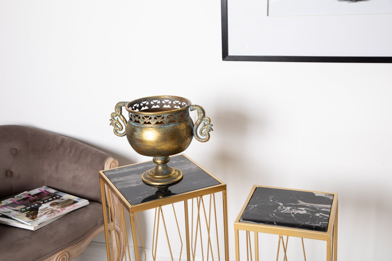 Кофейный столик с мрамором 30х30х67, цвет черный в интернет-магазине Decoram.ru Фото
