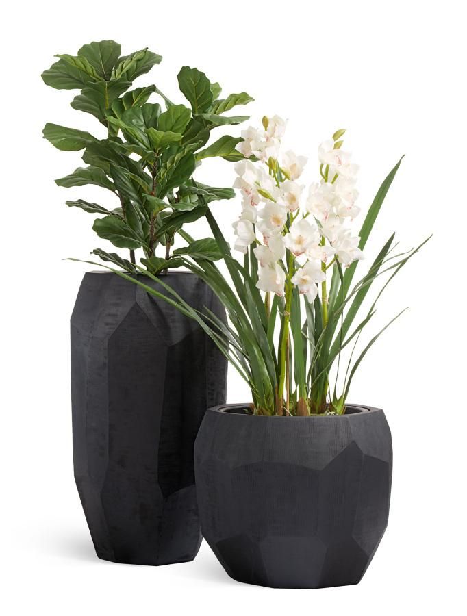 Кашпо TREEZ Effectory Anthra Design многогранник Антрацит H-50 см в интернет-магазине Decoram.ru Фото