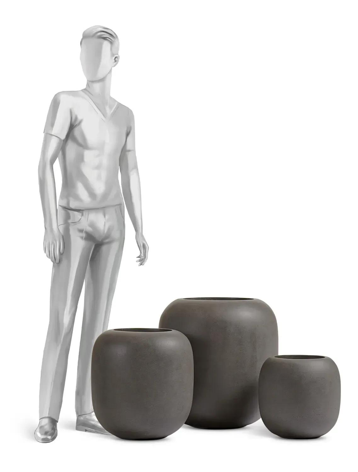 Кашпо TREEZ Effectory Beton Bionic Solo Графит H-44 см в интернет-магазине Decoram.ru Фото
