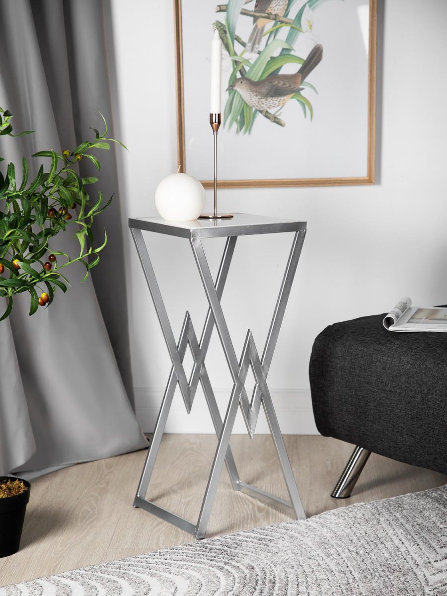 Кофейный столик с мрамором 33х33х70, цвет белый в интернет-магазине Decoram.ru Фото