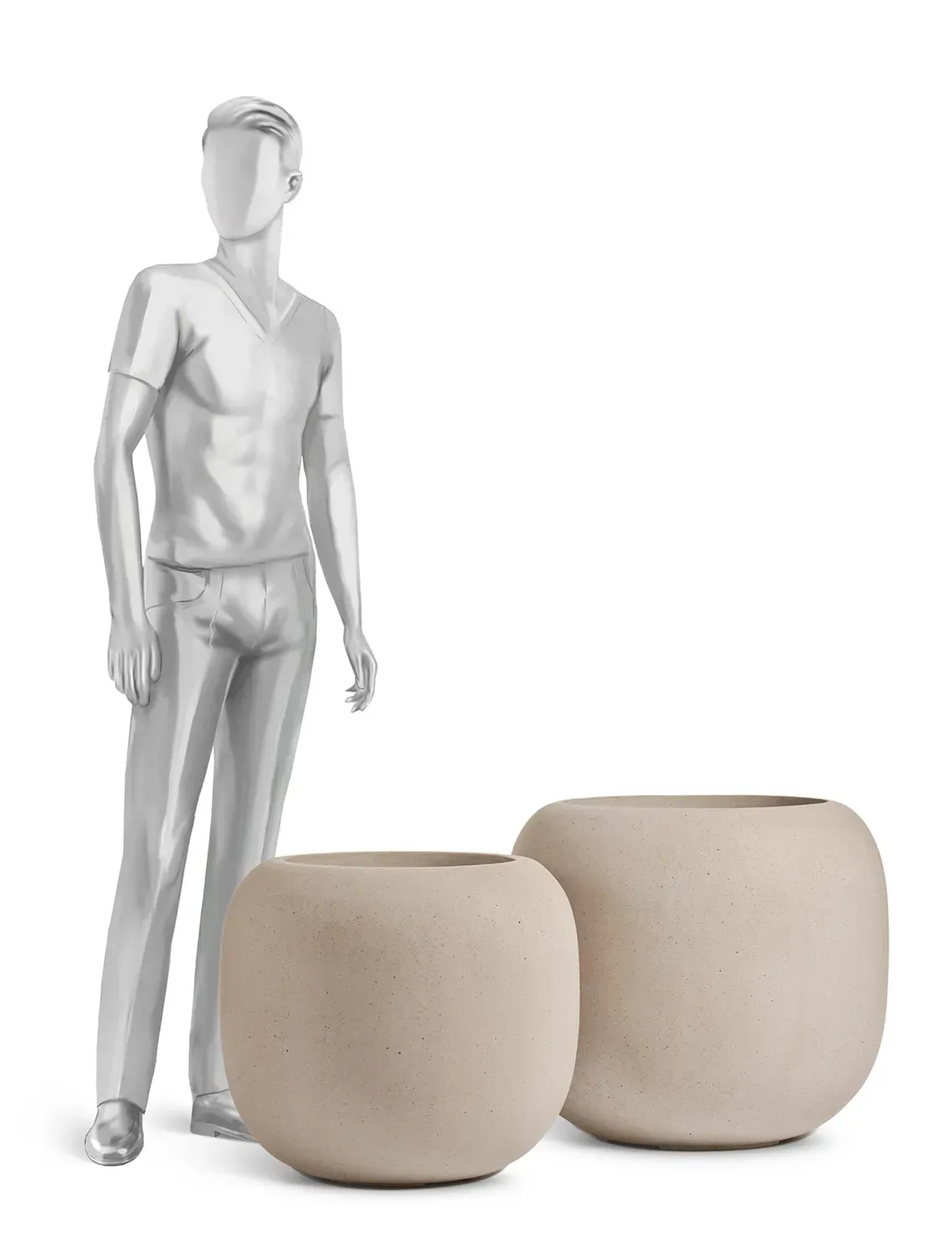 Кашпо TREEZ Effectory Beton Bionic Bol Белый песок H-52 см в интернет-магазине Decoram.ru Фото