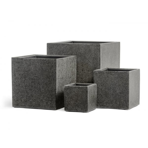 Кашпо TREEZ Effectory Stone Куб Тёмно-серый камень H-20 см в интернет-магазине Decoram.ru Фото