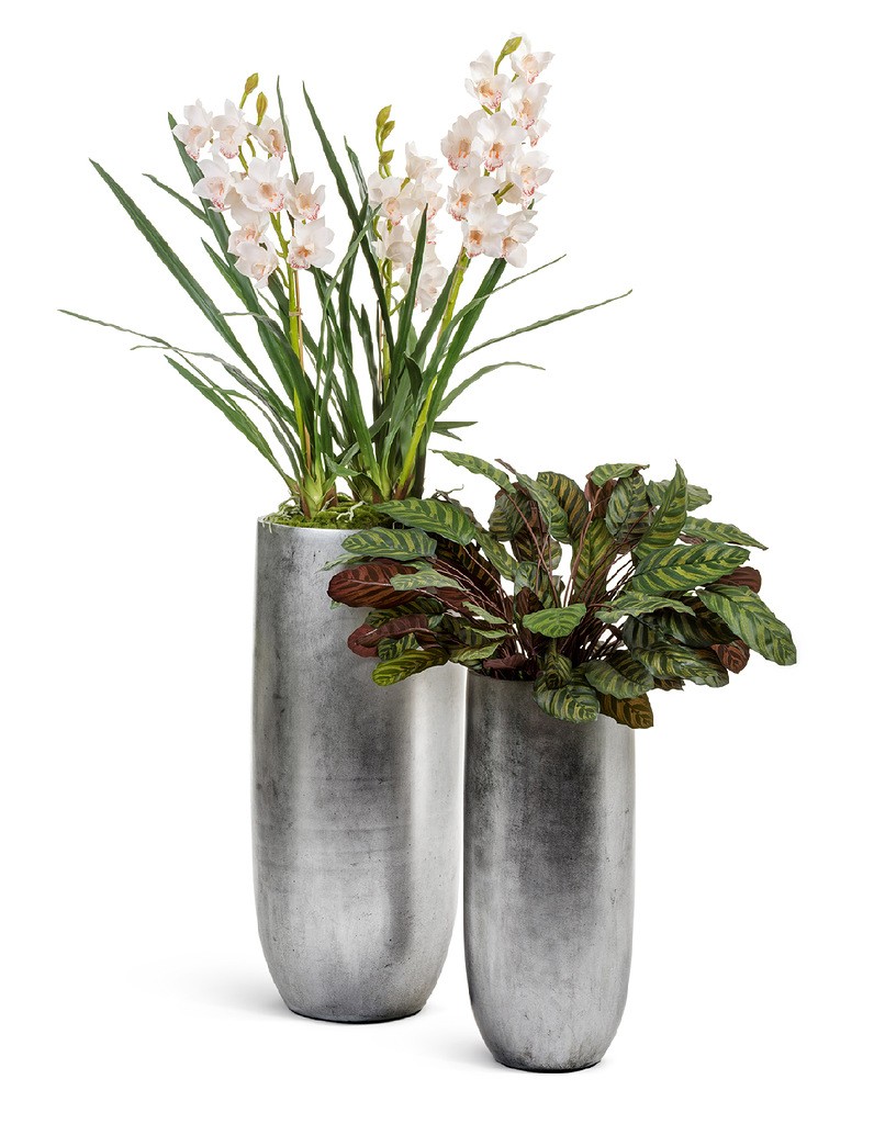 Кашпо TREEZ Effectory Metal Высокий округлый конус Серебро H-95 см в интернет-магазине Decoram.ru Фото