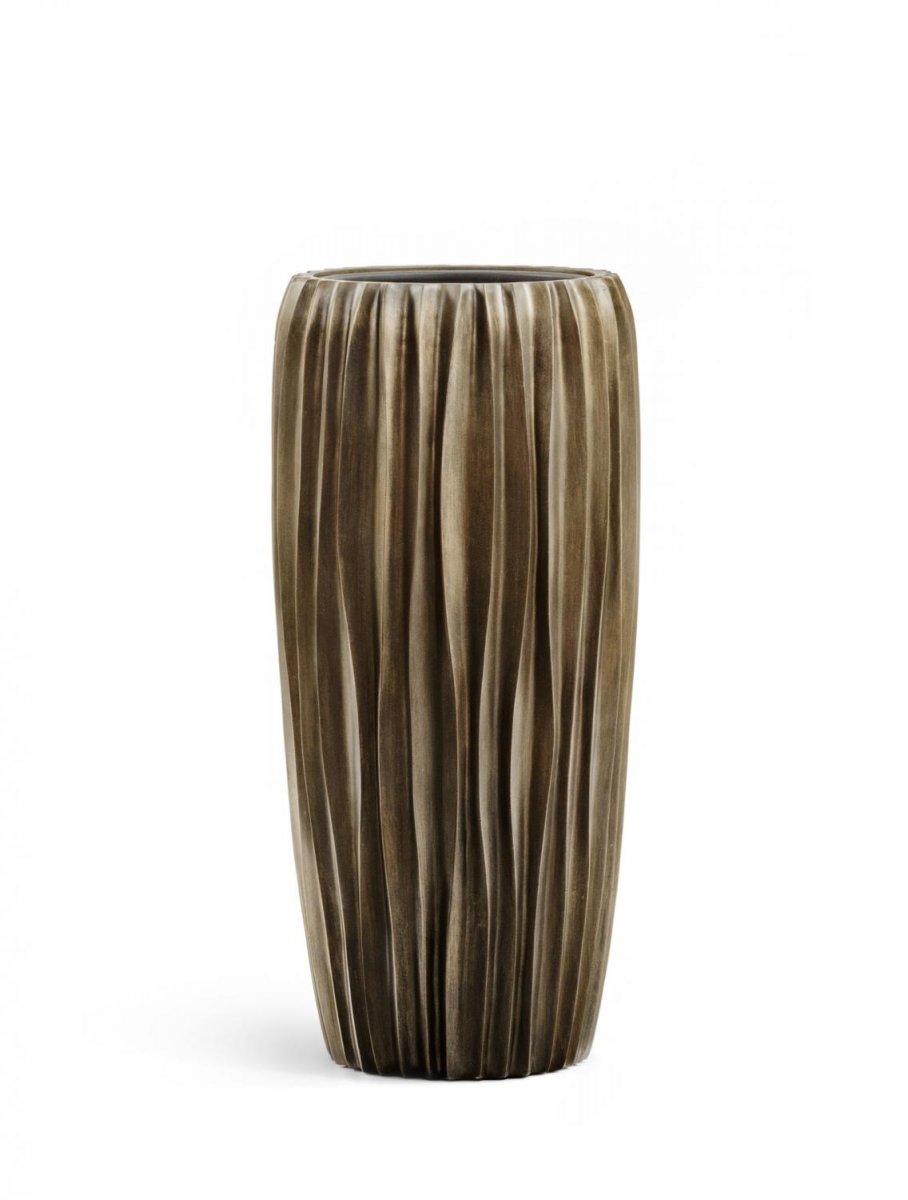 Кашпо TREEZ Effectory Metal Высокий конус Design Wave Чернёная бронза H-97 см в интернет-магазине Decoram.ru Фото