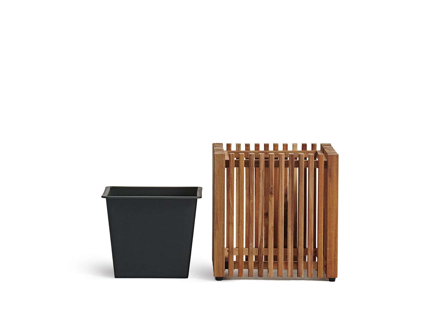 Кашпо деревянное TREEZ Effectory Timberline Куб тёмное дерево H-33 см в интернет-магазине Decoram.ru Фото