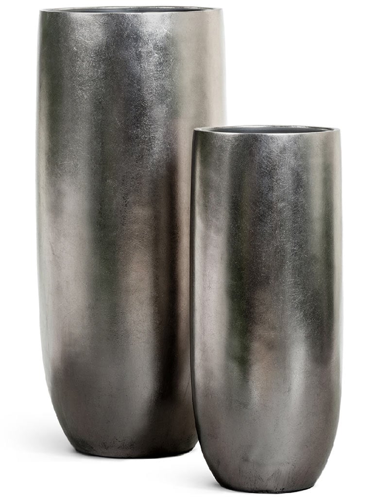 Кашпо TREEZ Effectory Metal Высокий округлый конус Стальное серебро H-95 см в интернет-магазине Decoram.ru Фото