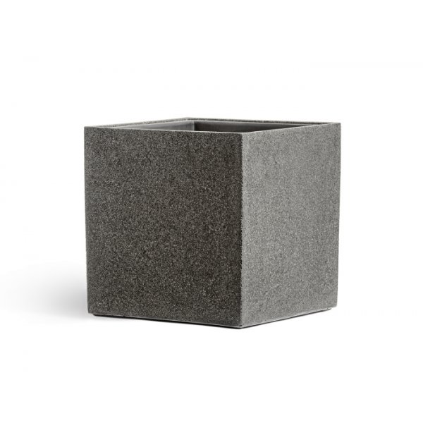 Кашпо TREEZ Effectory Stone Куб Тёмно-серый камень H-20 см в интернет-магазине Decoram.ru Фото
