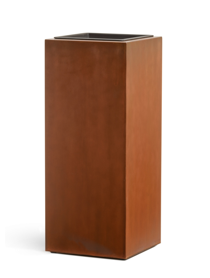 Кашпо TREEZ Effectory Corten Steel Высокий куб Бархатистая окись H-72 см в интернет-магазине Decoram.ru Фото