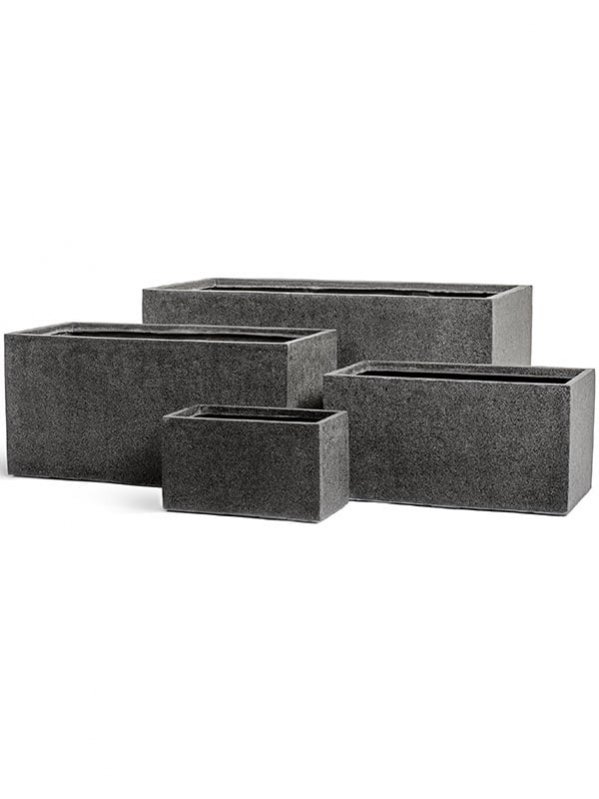 Кашпо TREEZ Effectory Stone Низкий прямоугольник Тёмно-серый камень H-37 см в интернет-магазине Decoram.ru Фото