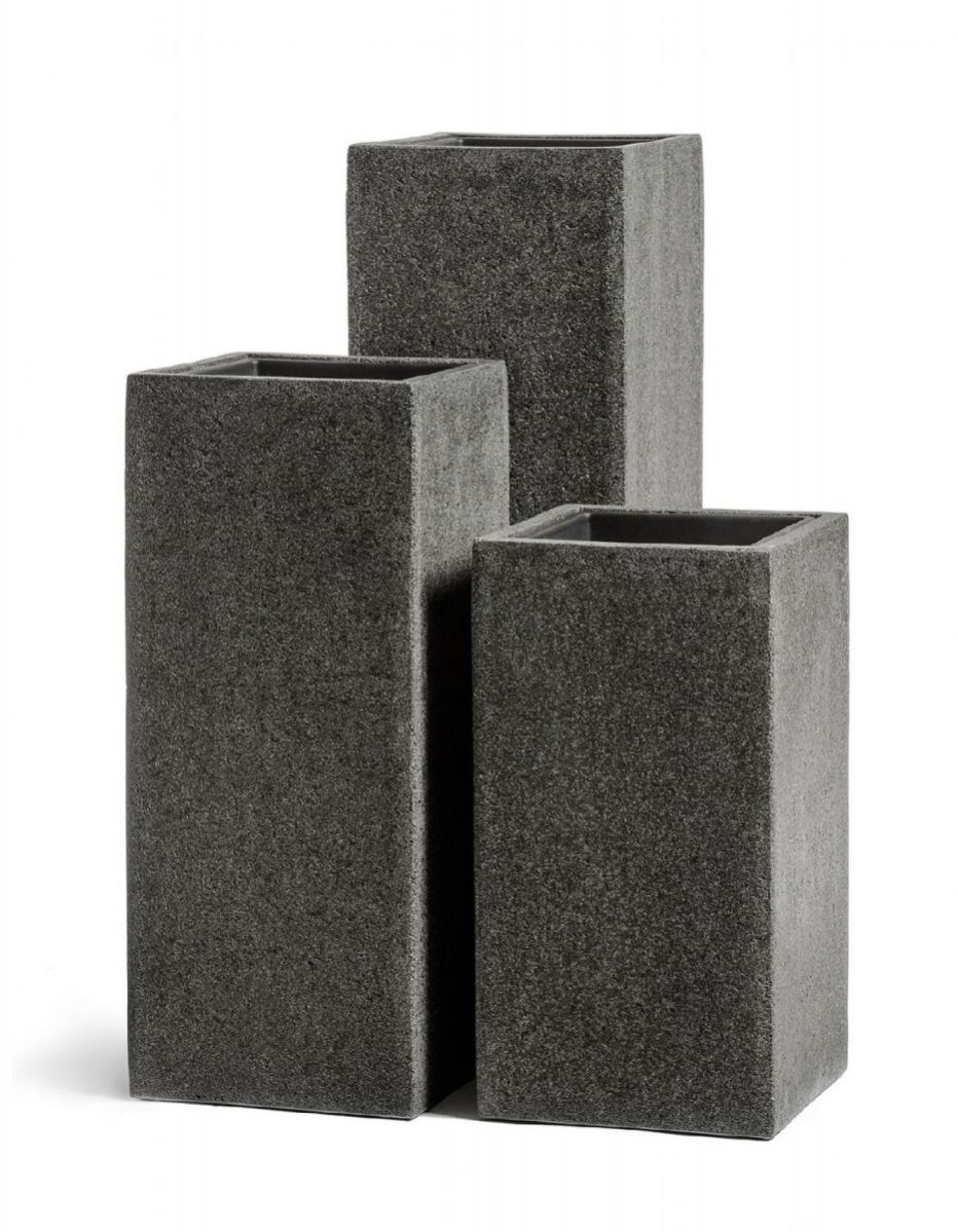Кашпо TREEZ Effectory Stone Высокий куб Тёмно-серый камень H-60 см в интернет-магазине Decoram.ru Фото